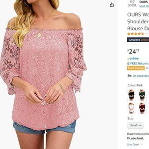 OURS Women's Tops Casual Off The Shoulder 3/4 Sleeve Lace Loose Blouse Dressy S
